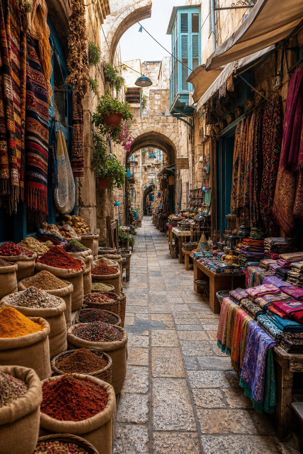 Spice and textile market alley in Akko Old City